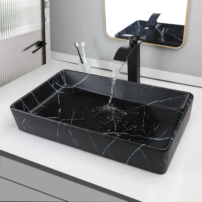Rectangular Black Marble Ceramic Vessel Sink | Above-Counter Countertop Bathroom Vanity Sink comfydesigners