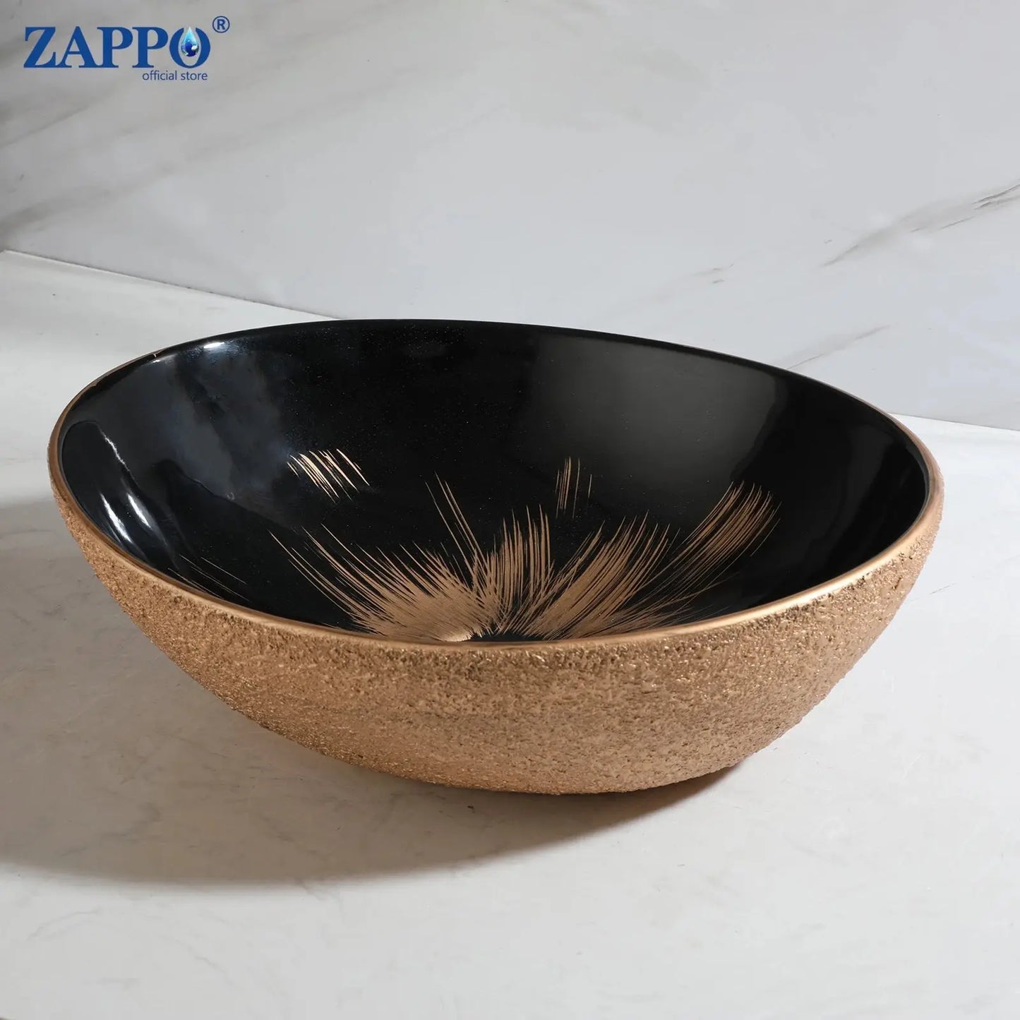 Hand-Painted Marble Ceramic Vessel Sink with Antique Brass Waterfall Faucet | Countertop Bathroom Sink comfydesigners