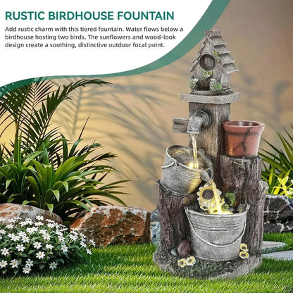 A Little Garden. A Little Magic. A Lot of Peace. — Tree Stump Birdhouse Fountain with LED Lights & Mini Planter comfydesigners
