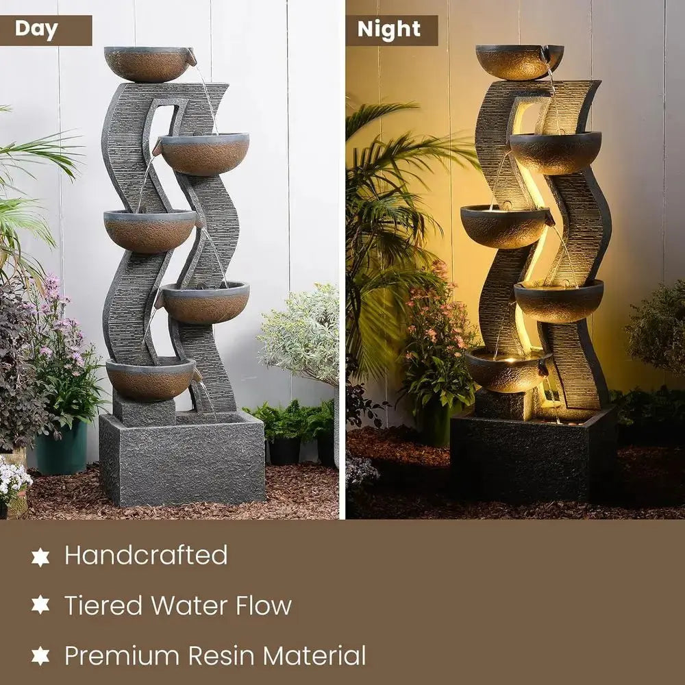 6-Tier Outdoor Water Fountain with Lights comfydesigners
