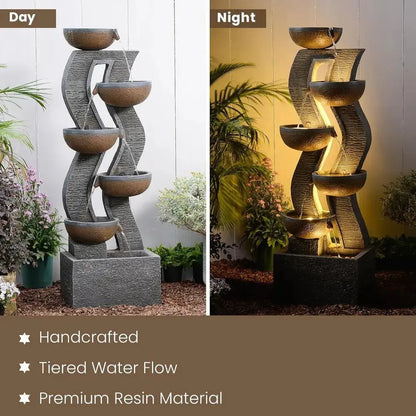 6-Tier Outdoor Water Fountain with Lights comfydesigners