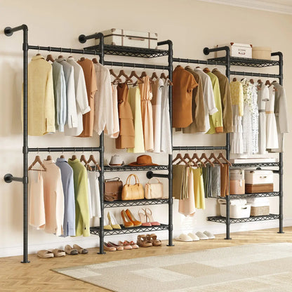 The Last Closet Organizer You’ll Ever Need — Wall-Mounted Industrial Pipe Rack, 6 Rods, 8 Shelves & 1,100 lb Capacity comfydesigners