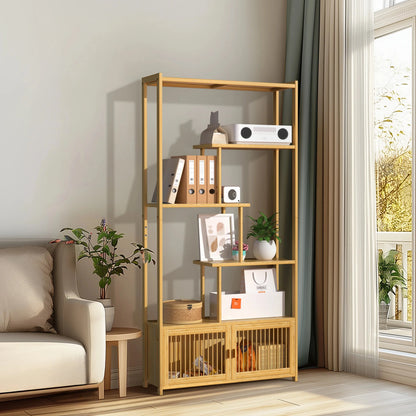 Bamboo Shelving Unit with High and Low Shelves comfydesigners