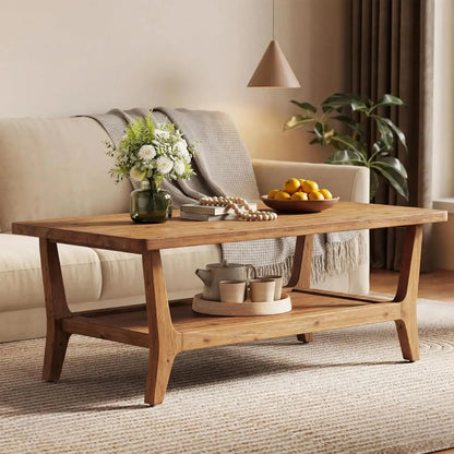 Solid Wood Coffee Table with Shelf comfydesigners