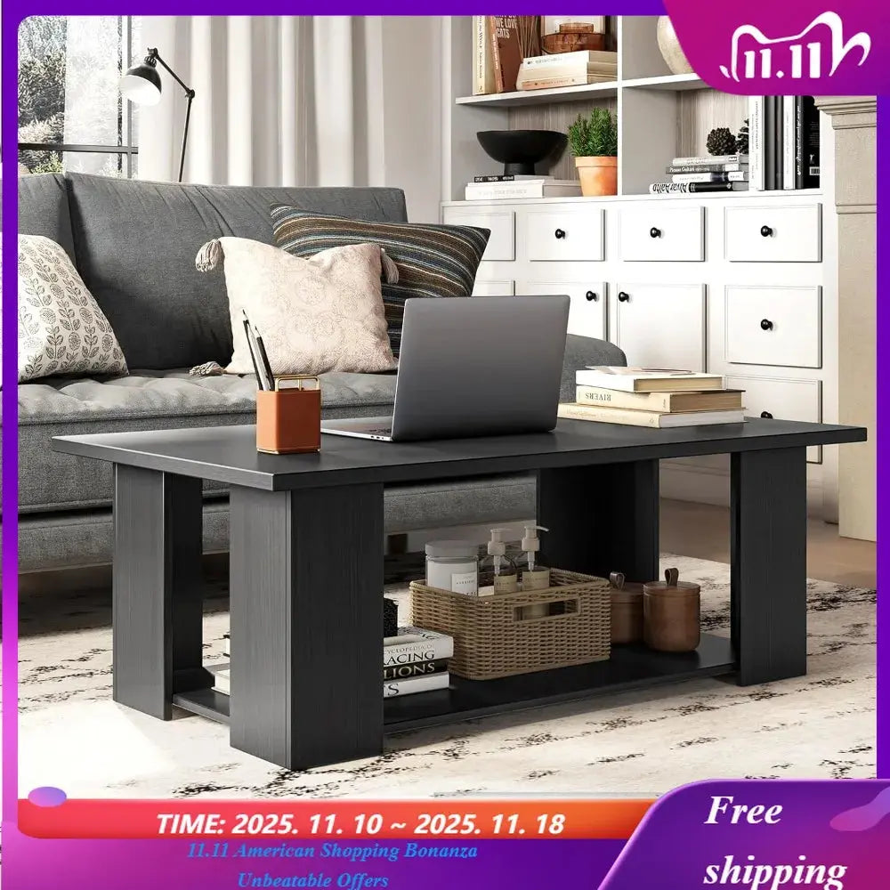 2-Tier Wooden Rectangular Coffee Table comfydesigners