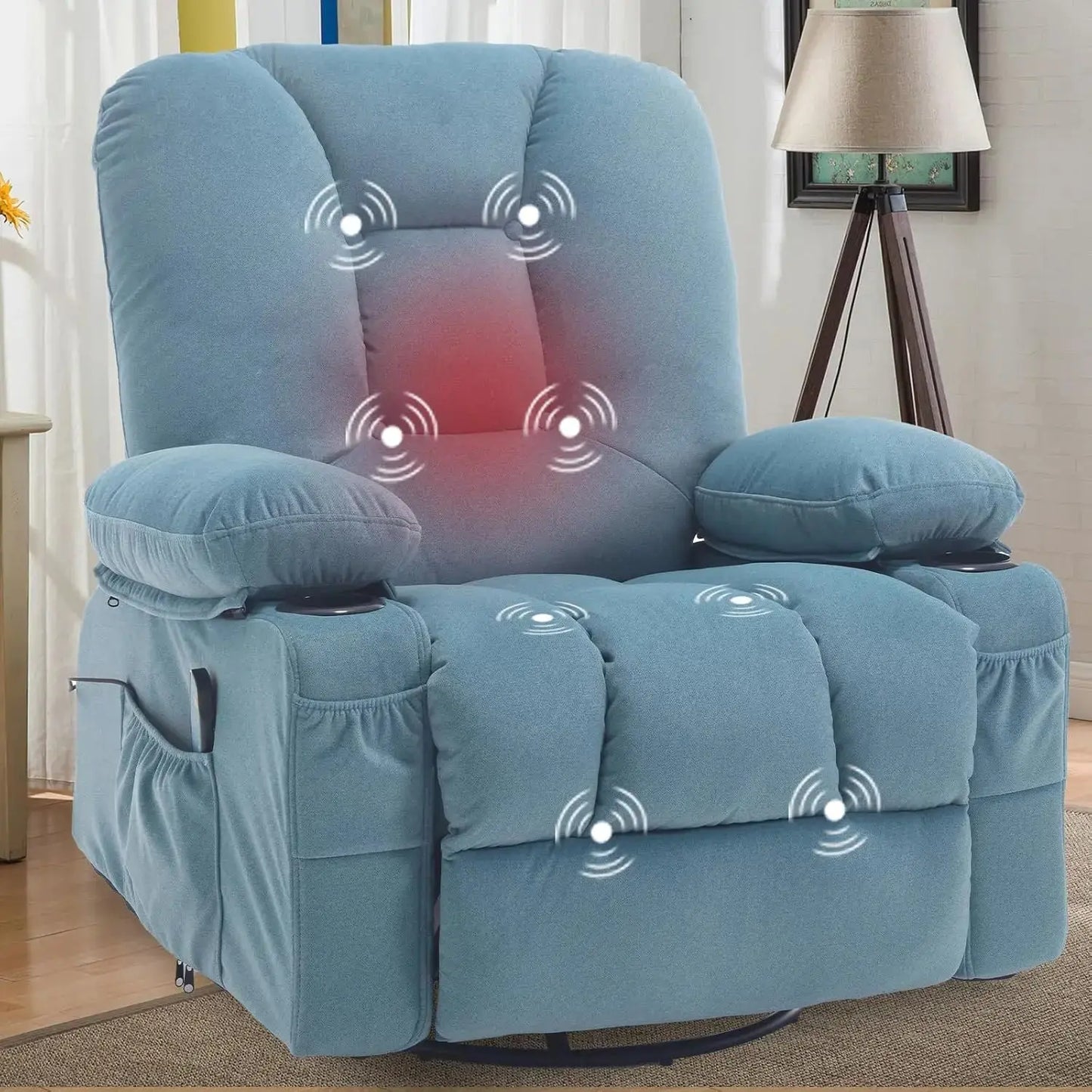 Massage Heated Rocker Recliner Chair with Swivel comfydesigners