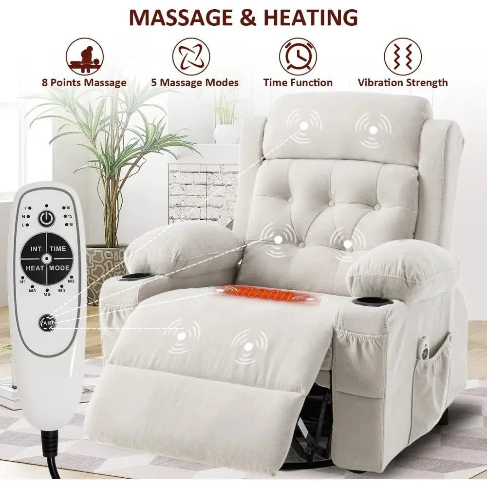 Massage Heated Rocker Recliner Chair with Swivel comfydesigners