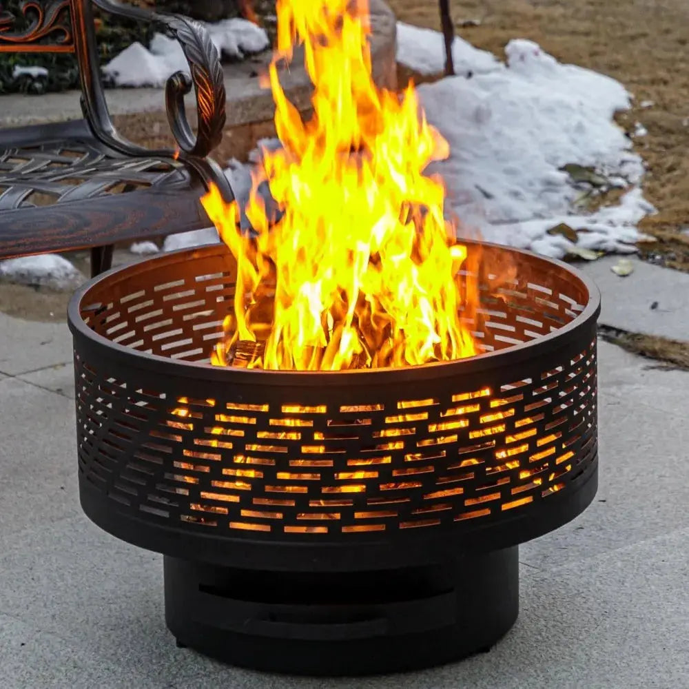 Bonfire. BBQ. Table. All in One. — 26" 3-in-1 Wood-Burning Fire Pit with Grill, Lid & Waterproof Cover comfydesigners