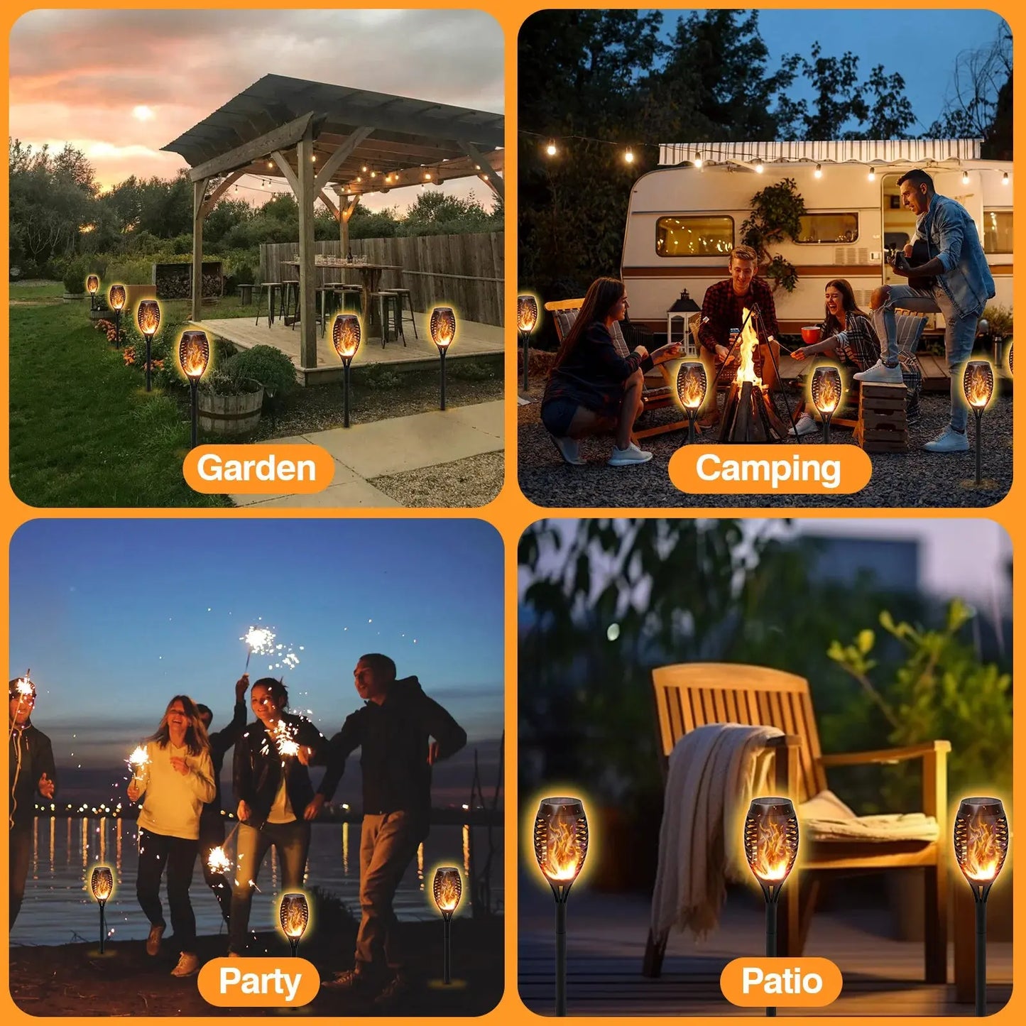 Light Up the Night, Naturally — Solar Flickering Flame Torch Pathway Lights, Sets of 4, 6, 8 & 12 comfydesigners