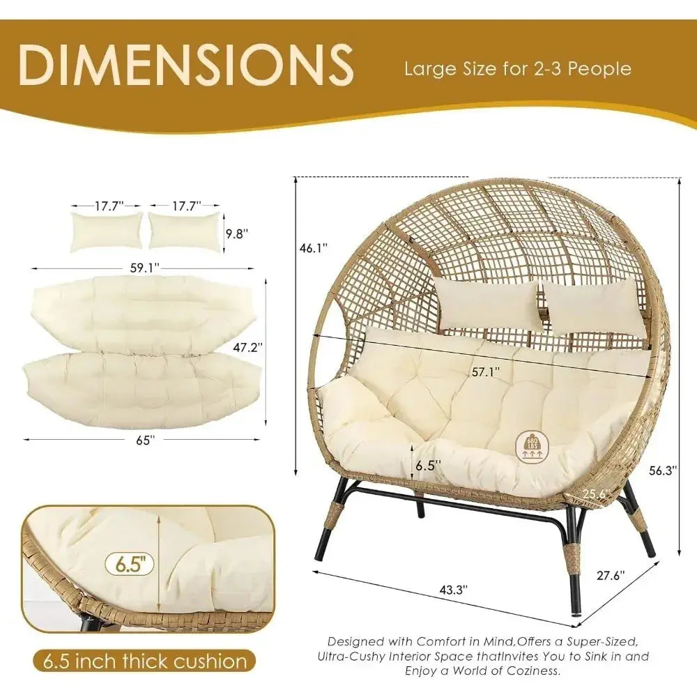 Oversized Double Egg Chair Lounger | 2-Person Wicker Outdoor Chair comfydesigners