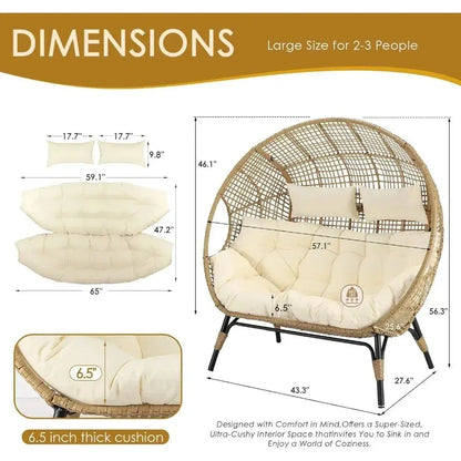 Oversized Double Egg Chair Lounger | 2-Person Wicker Outdoor Chair comfydesigners