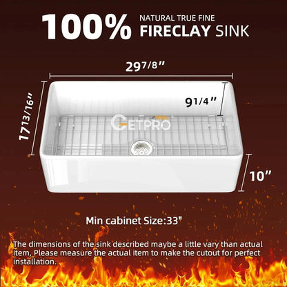 30" White Fireclay Farmhouse Kitchen Sink | Apron Front comfydesigners