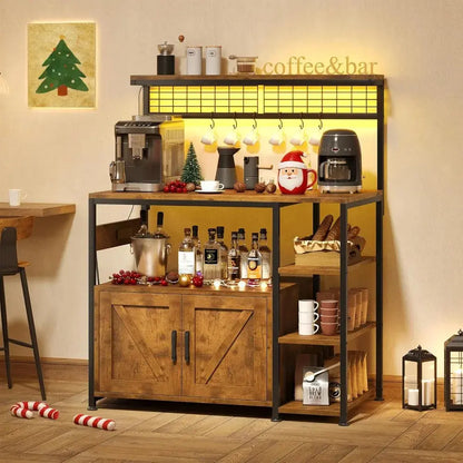 Bakers Rack with Power Outlet and LED Light comfydesigners