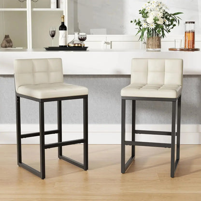 Modern Faux Leather Counter Height Bar Stools with Low Back and Footrest, Set of 2 comfydesigners