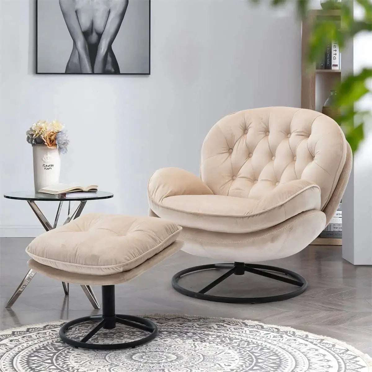 Velvet Swivel Accent Chair & Ottoman Set comfydesigners
