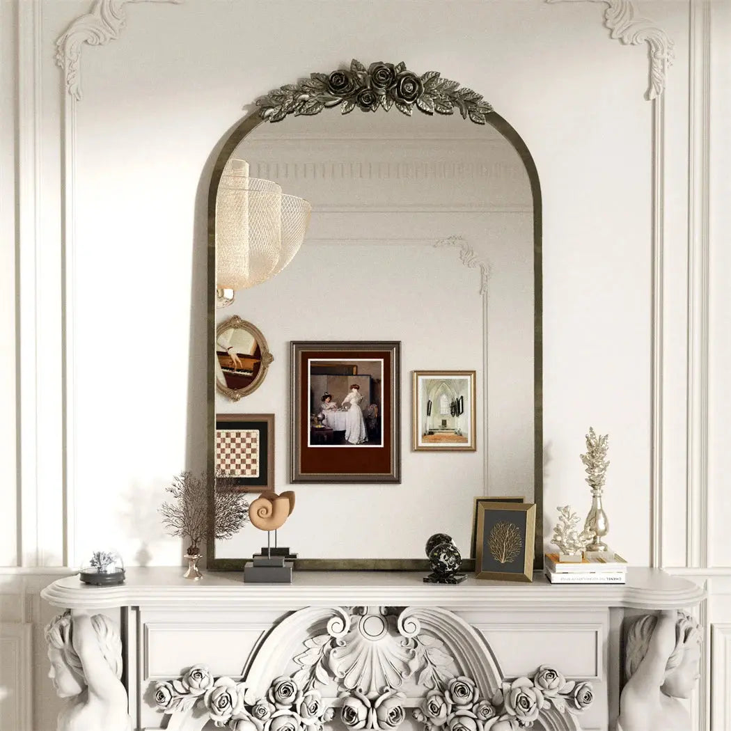 Arched Baroque Wall Mirror | Antique Brass Gold Finish, Decorative Wall-Mounted Mirror — 2 Sizes comfydesigners