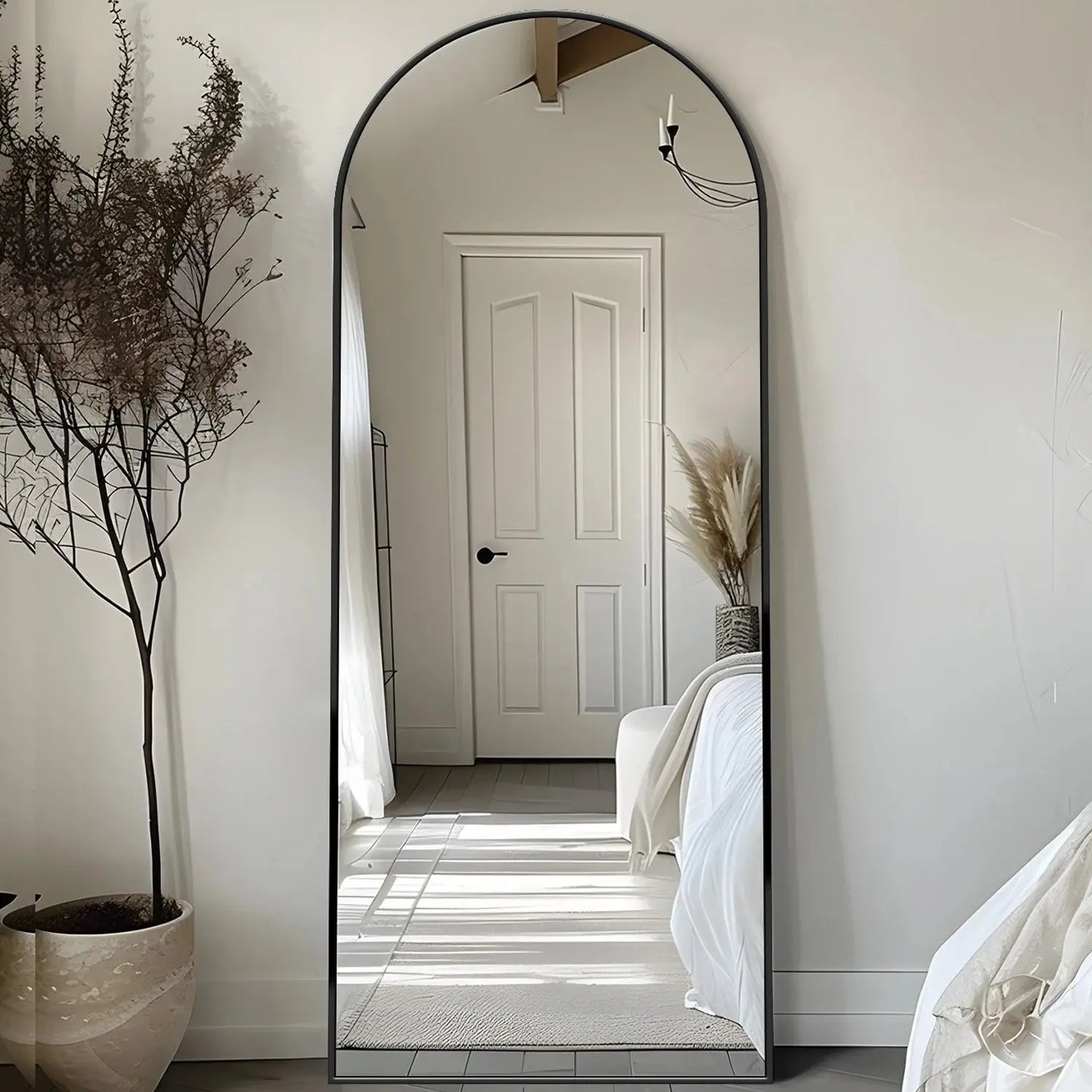 58" Arched Full Length Floor Mirror | HD Glass, Aluminum Alloy Frame — Gold & Black comfydesigners