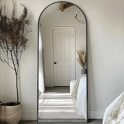 58" Arched Full Length Floor Mirror | HD Glass, Aluminum Alloy Frame — Gold & Black comfydesigners