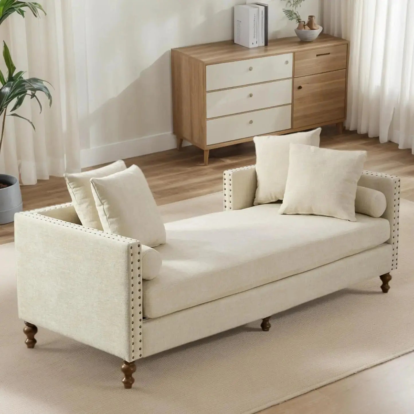 Oversized Tufted Chaise Lounge with Pillows comfydesigners