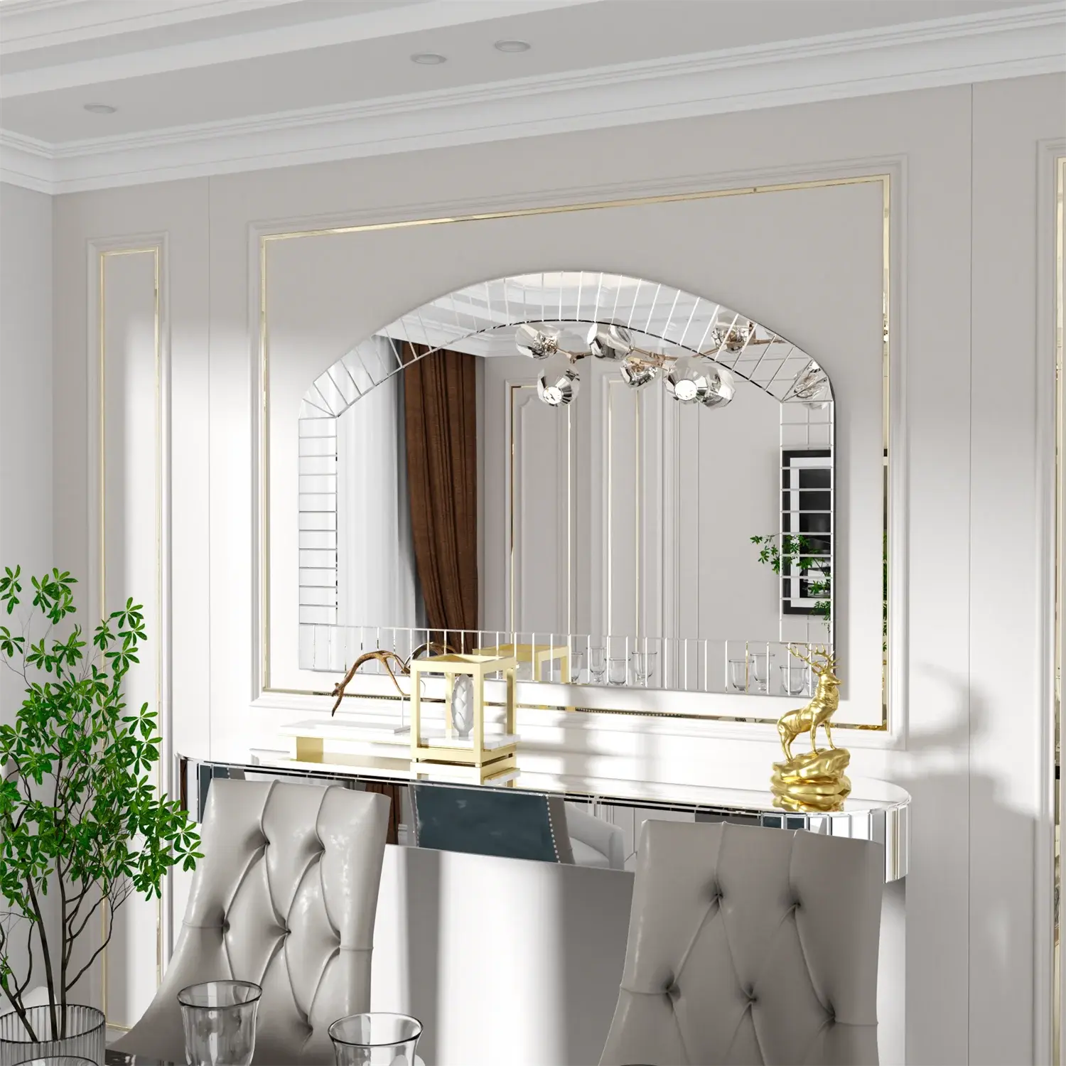 Silver Arched Venetian Beveled Wall Mirror comfydesigners