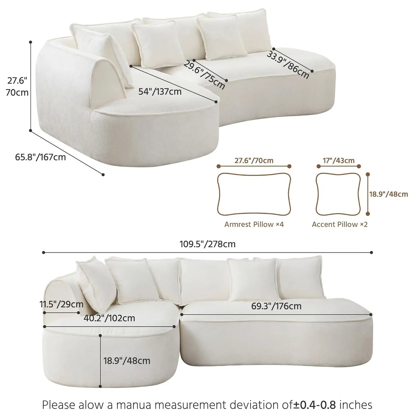 Oversized L-Shaped Boneless Sectional Sofa