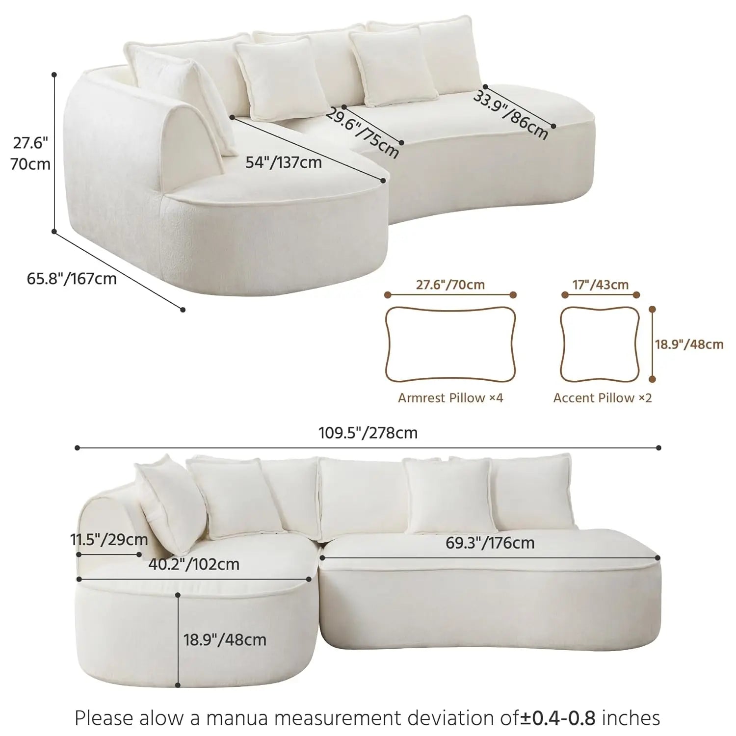 Oversized L-Shaped Boneless Sectional Sofa