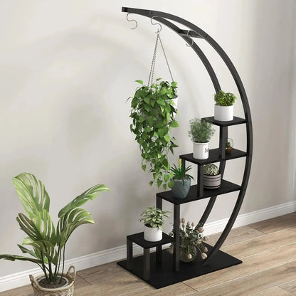 Half Moon. Full Impact. — 2-Pack 5-Tier Metal Plant Stand with 6 Hooks, Holds 16+ Pots comfydesigners