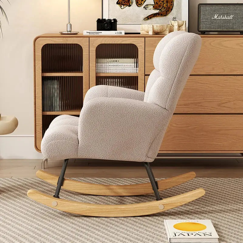 High-Back Solid Wood Rocking Chair with Cushion comfydesigners