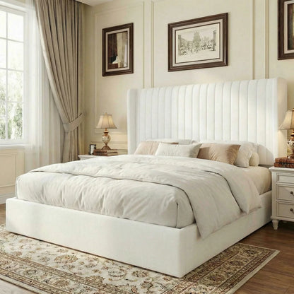 Lift-Up Storage Bed Frame with Velvet Headboard