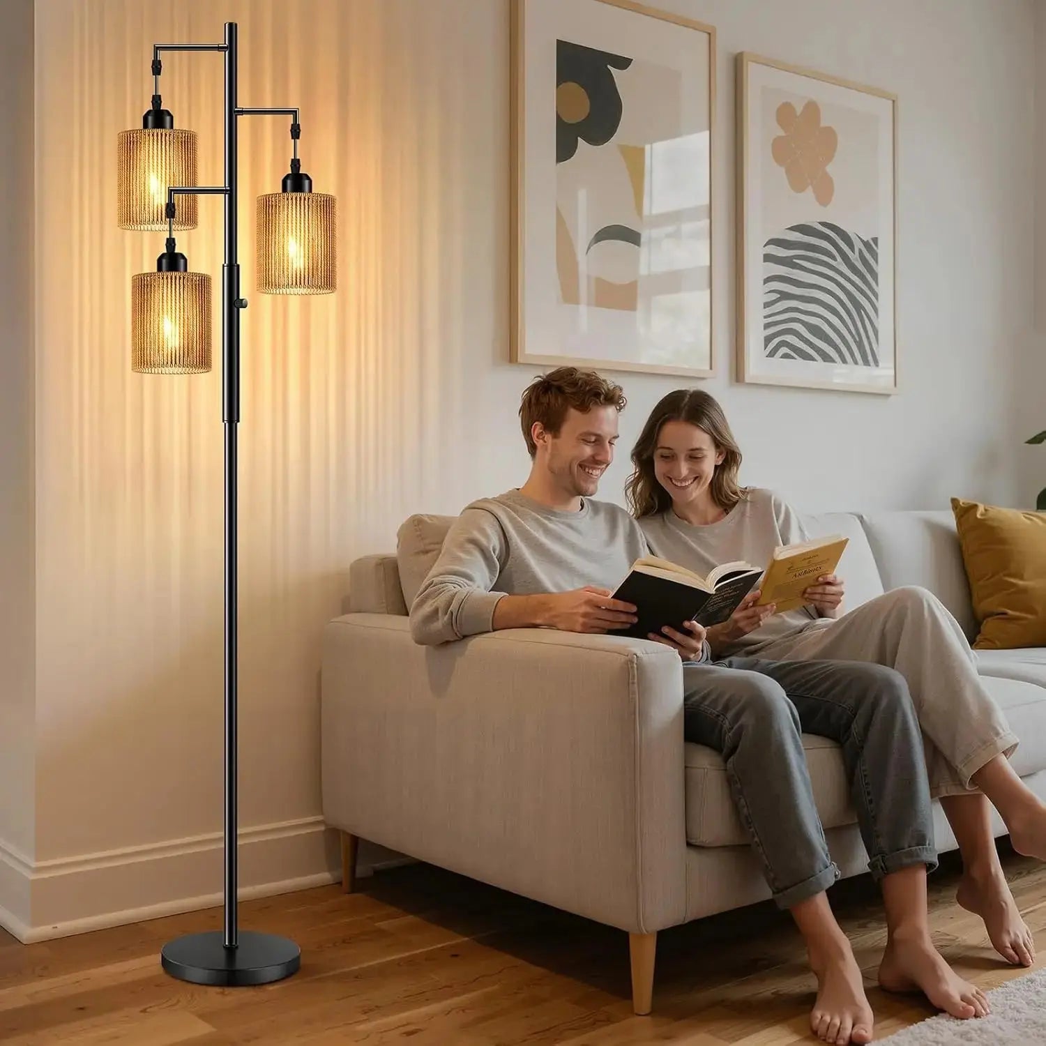72" Rattan Boho LED Dimmable Floor Lamp comfydesigners