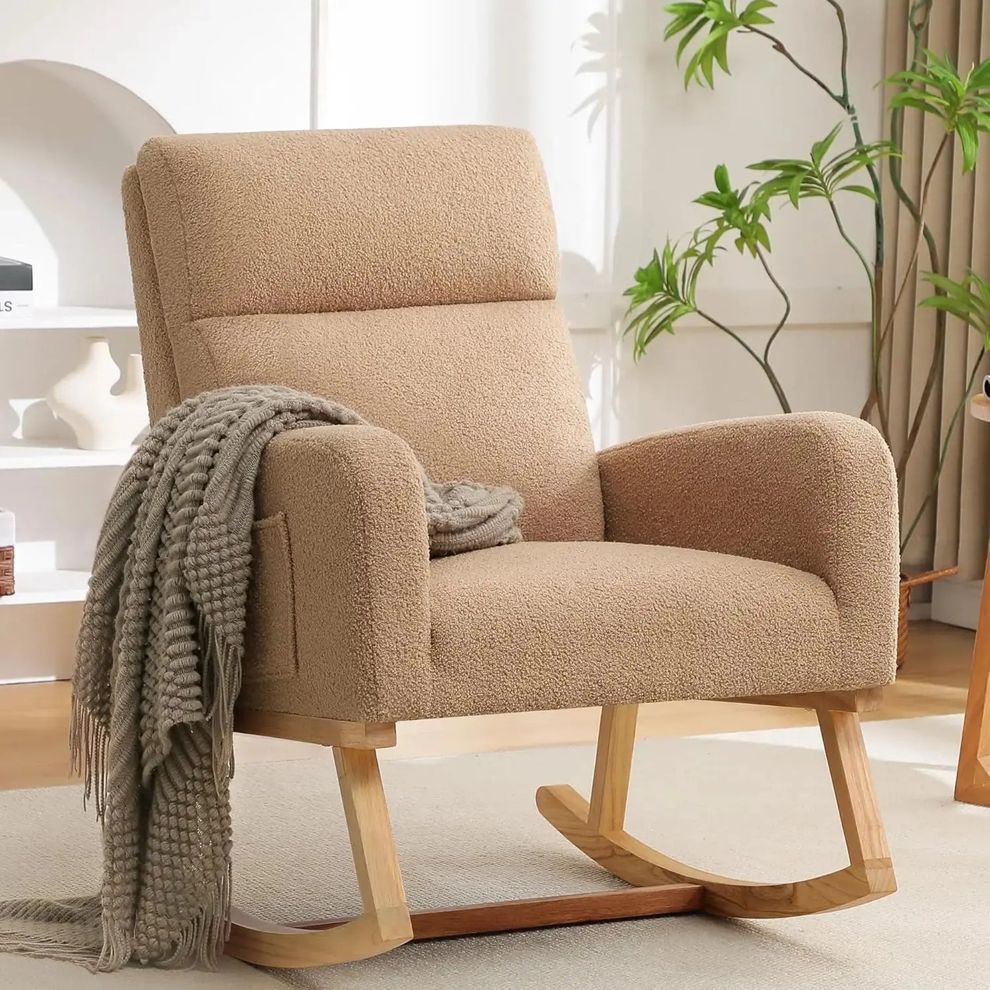 Sherpa Nursery Glider Rocking Chair with Pockets comfydesigners