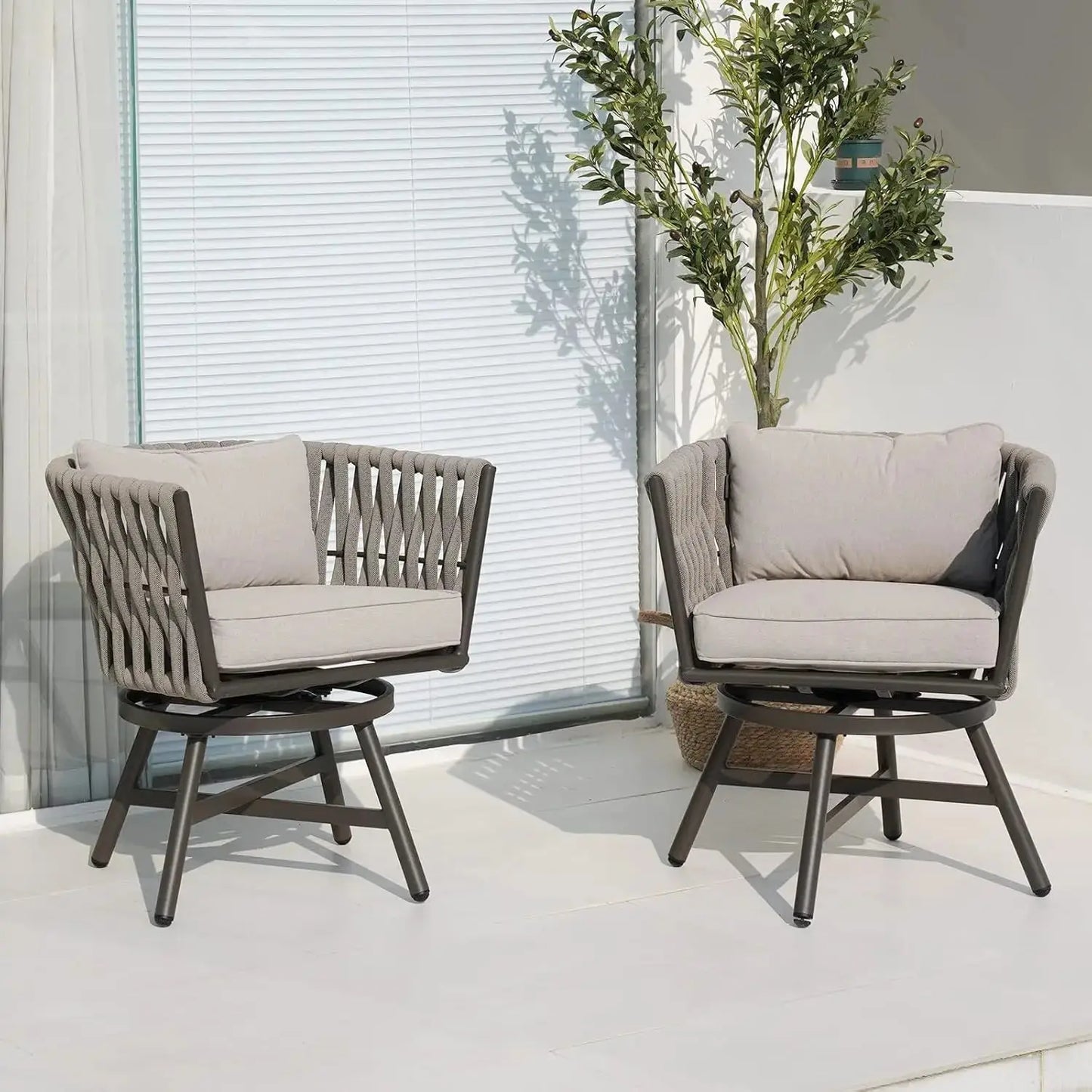 Where Boho Meets the Backyard — Set of 2 360° Swivel Rope Wicker Patio Chairs with Cushions comfydesigners