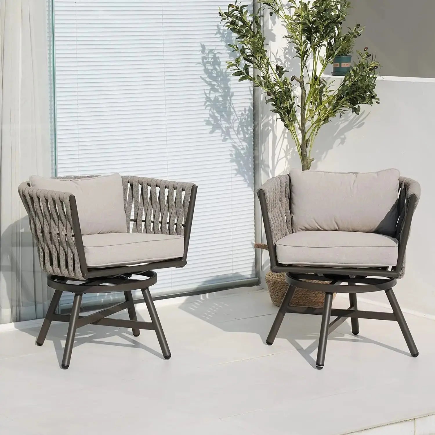 Where Boho Meets the Backyard — Set of 2 360° Swivel Rope Wicker Patio Chairs with Cushions comfydesigners