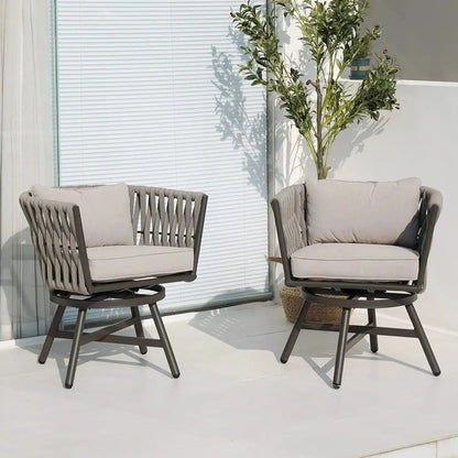 Where Boho Meets the Backyard — Set of 2 360° Swivel Rope Wicker Patio Chairs with Cushions comfydesigners