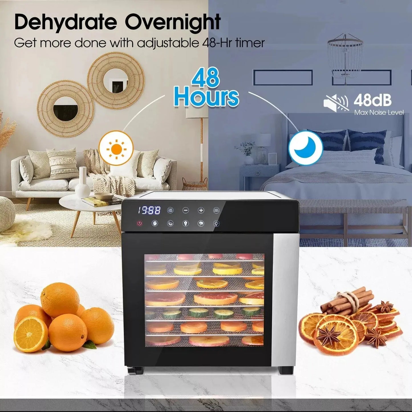 8-Tray Stainless Steel Food Dehydrator | 600W, Digital Timer & 4 Smart Presets comfydesigners