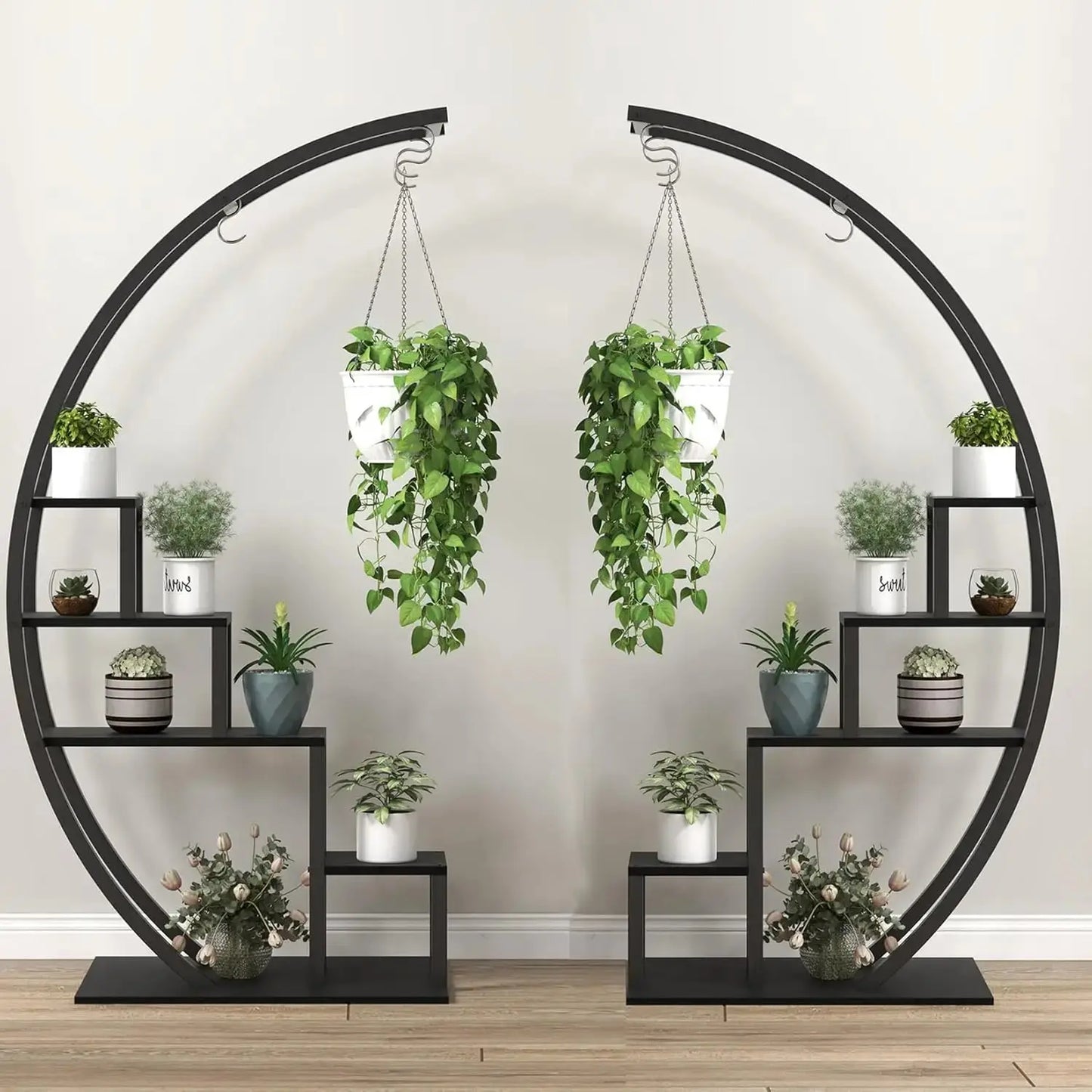Half Moon. Full Impact. — 2-Pack 5-Tier Metal Plant Stand with 6 Hooks, Holds 16+ Pots comfydesigners