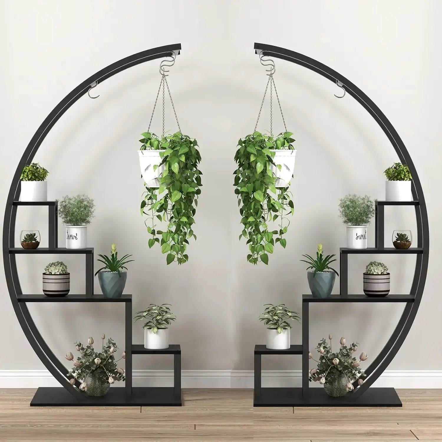 Half Moon. Full Impact. — 2-Pack 5-Tier Metal Plant Stand with 6 Hooks, Holds 16+ Pots comfydesigners