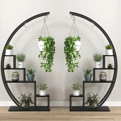 Half Moon. Full Impact. — 2-Pack 5-Tier Metal Plant Stand with 6 Hooks, Holds 16+ Pots comfydesigners