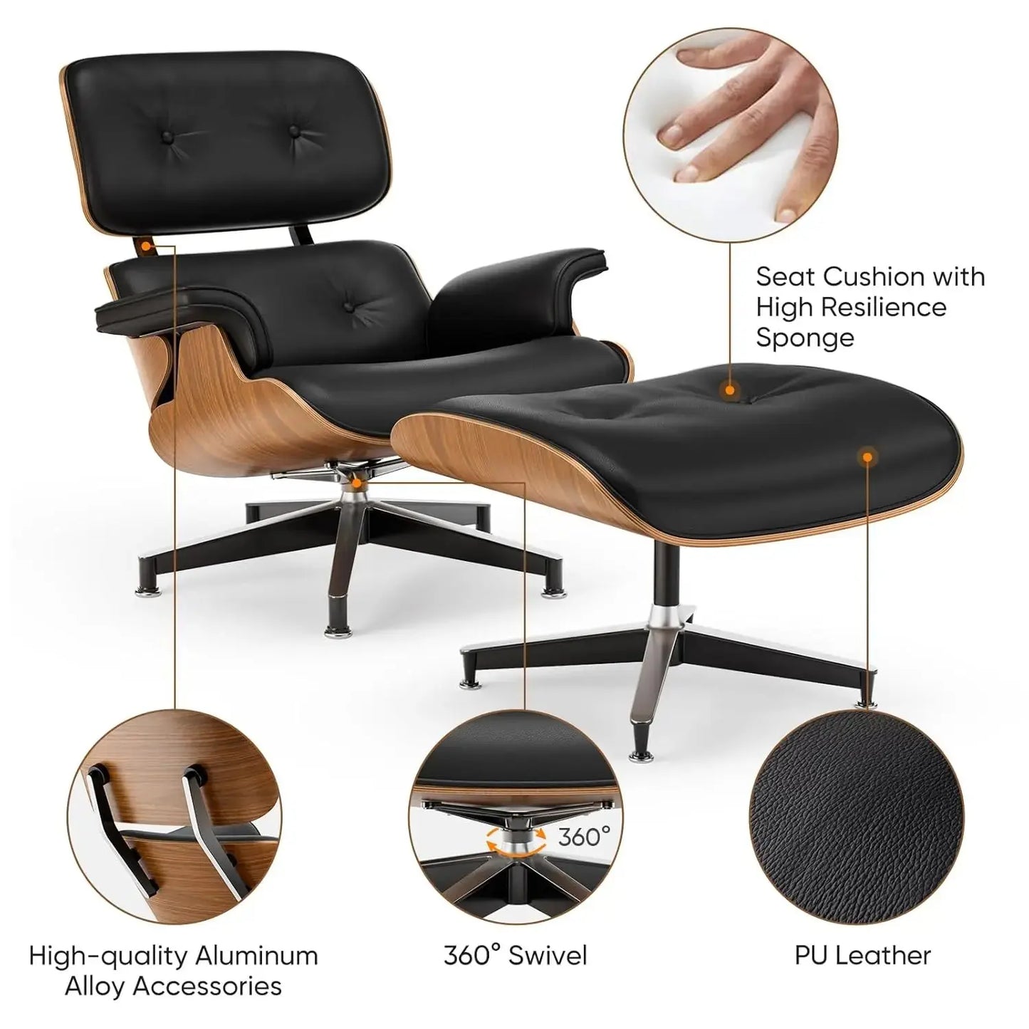 Leather Ergonomic Chaise Lounge with Ottoman comfydesigners