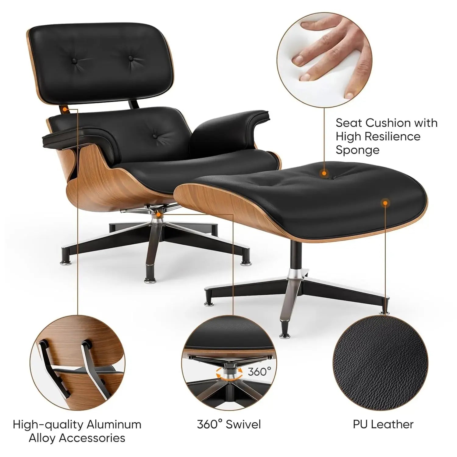 Leather Ergonomic Chaise Lounge with Ottoman comfydesigners