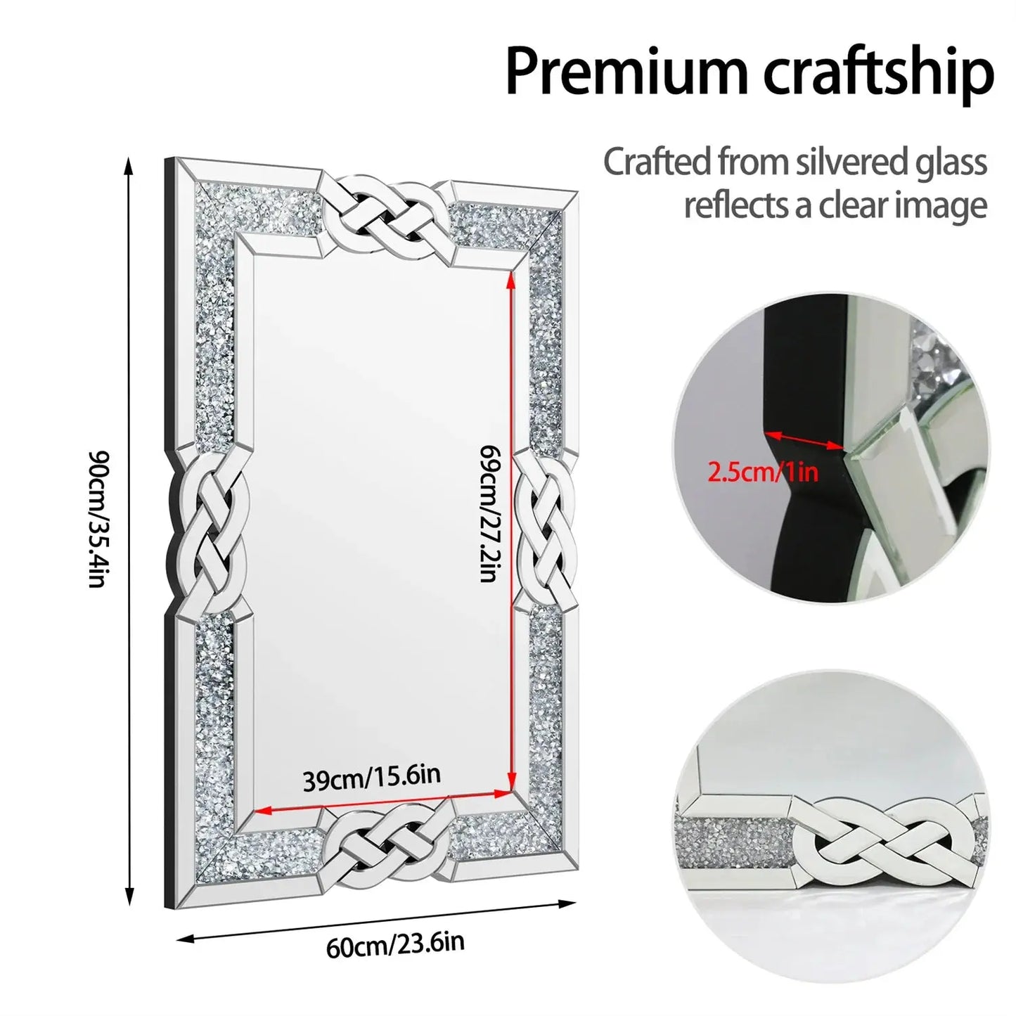 Glam Crystal Diamond Silver Wall Mirror comfydesigners