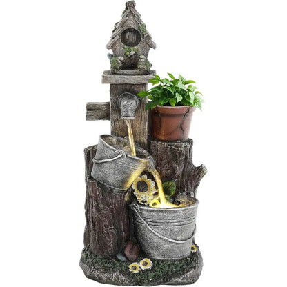 A Little Garden. A Little Magic. A Lot of Peace. — Tree Stump Birdhouse Fountain with LED Lights & Mini Planter comfydesigners