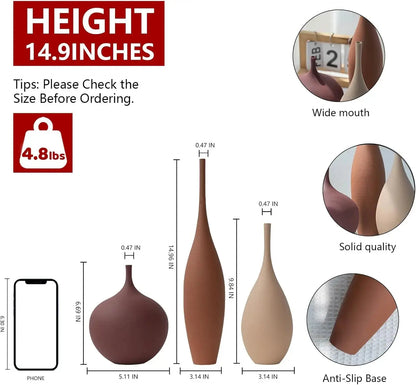 Trio of Earth-Tone Ribbed Ceramic Vases comfydesigners