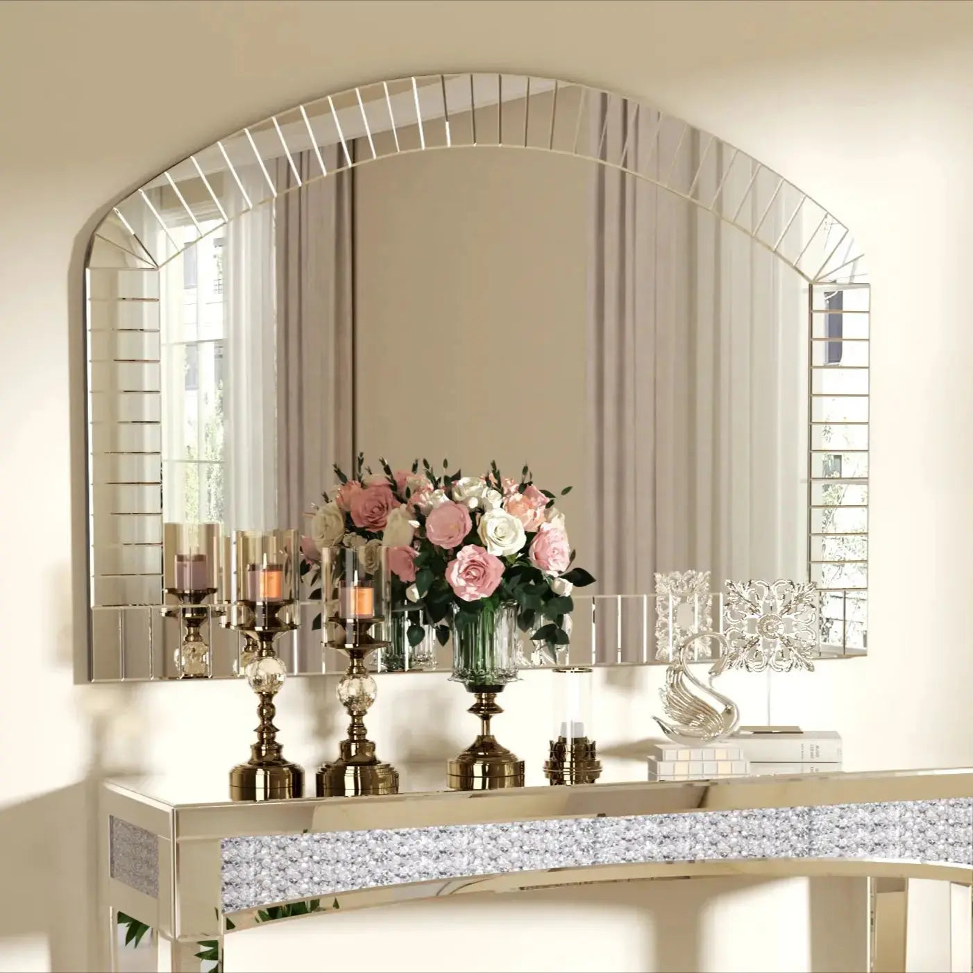 Silver Arched Venetian Beveled Wall Mirror comfydesigners