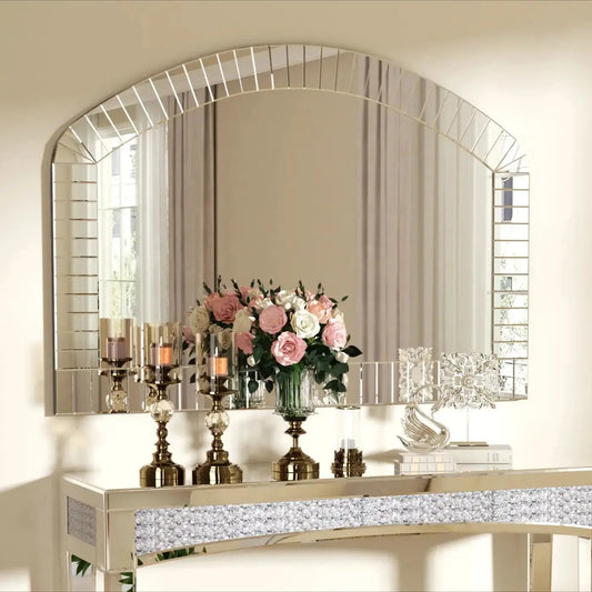 Silver Arched Venetian Beveled Wall Mirror comfydesigners