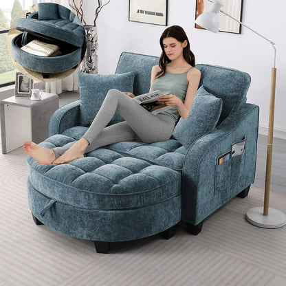 Oversized Chenille Chaise Lounge with Ottoman comfydesigners
