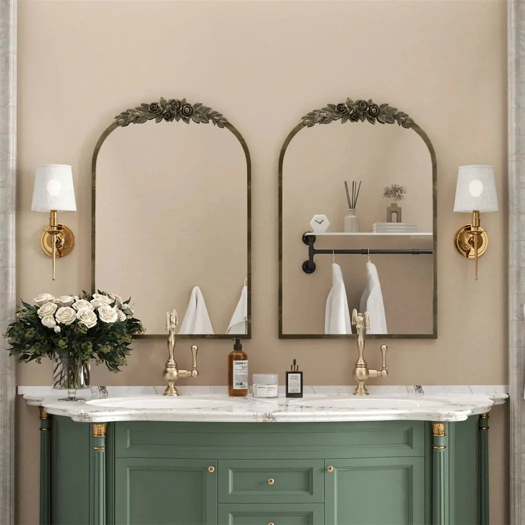 Arched Baroque Wall Mirror | Antique Brass Gold Finish, Decorative Wall-Mounted Mirror — 2 Sizes comfydesigners