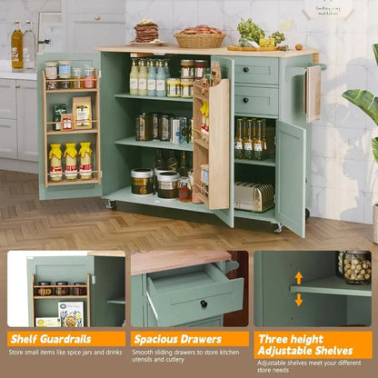 Sage Green Mobile Kitchen Island with Storage comfydesigners