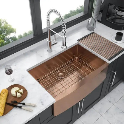 Rose Gold Farmhouse Sink | Apron Front, 16-Gauge T304 Stainless Steel comfydesigners