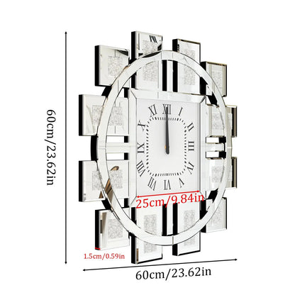 Crushed Diamond Mirrored Silent Wall Clock comfydesigners